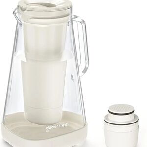 GLACIER FRESH 10-Cup Glass Water Pitcher, 5-Stage Filter, BPA-Free Carafe, White